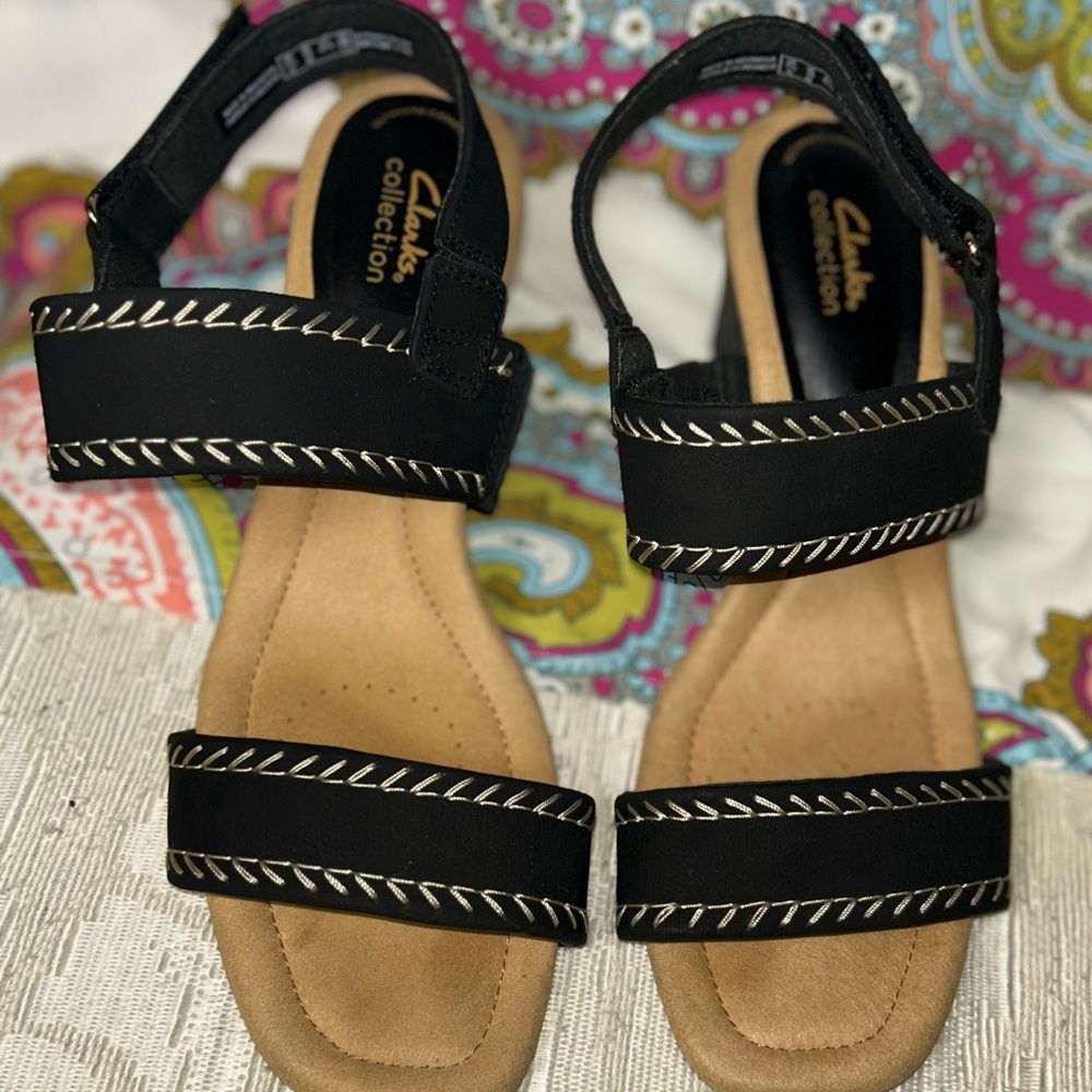Clarks Collection Kyarra Rose Black Nubuck Wedge Sandal Comfort Platform size 10
